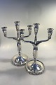 Georg Jensen 
Sterling Silver 
Pair of three 
light 
candelabra, 
cast with 
borders and 
foliage, ...