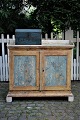 Swedish 1800 century cabinet with gallery edge and stand in scraped original color with a super ...