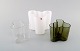 Alvar Aalto for Iittala. Three vases in green, white and clear art glass. High 
quality, late 20th century.