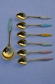 Mokka spoon and 
sugar spoon 
gilded sterling 
silver with 
enamel.  
6 small coffee 
spoon, length 
...