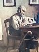 Sigrid Bech 
Knudsen. 
(1864-1948) 
Oliemaleri på 
lærred. Ældre 
mand ved 
spisebordet. 
Mål: 43x63 ...