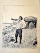 Larsen, Adolph (1856 - 1942) Denmark: A trumpet plaind boy - probably a scout at a grave mound. ...
