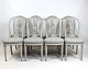Grey painted gustavian dining set consisting of large dining table with 4 extention plates and 8 ...