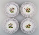 Four antique 
pierced Meissen 
plates with 
hand painted 
bird motifs. 
Mid 19th 
century.
Measures: ...