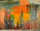 Niels Bäcklin 
(1913-1989), 
Swedish artist. 
Oil on canvas. 
Modernist 
landscape with 
sunset. 1960 
...