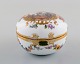 Antique Meissen 
lidded jar in 
hand-painted 
porcelain with 
romantic scene 
and gold 
decoration. ...