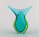 Murano vase in turquoise mouth blown art glass. Italian design, 1960