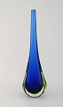Large Murano vase in blue mouth blown art glass. Italian design, 1960