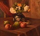 Danish flower 
painter. Oil on 
canvas. Still 
life with 
flowers and 
fruits. Late 
19th ...