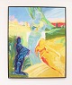 Oil painting on 
canvas in 
strong bright 
colors by the 
danish artist 
Åse Højer, b. 
1952. The ...