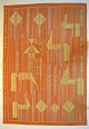 Swedish textile designer. Hand-woven RÖLAKAN rug in shades of orange with horses 
and girl. Swedish design, mid 20th century.
