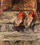 Hanna Brundin 
(1914-2000), 
Sweden. Oil on 
canvas. 
Slippers on a 
staircase. 
Modernist. ...