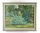 Oil painting in 
green colours 
with light grey 
wooden frame 
signed Roland 
H. 1965.
49 x 58 cm.