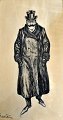 Petersen, Eigil Thorsten Osvald (1875 - 1917) Denmark: A walking man in fur and a high hat. Ink ...