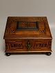 Sewing box of 
oak Dated 
1758H. 19.5cm 
Width 27cm. 
Depth 20cm.