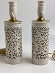 A pair of beautiful Chinese / Asian blanc de chine pierced columnar table lamps with lattice ...