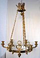 Empire style 
bronze 
chandelier, 
20th century 
crown with 6 
palmettes. 3 
chains and 
bronzed bowl 
...