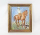 Oil painting 
with horse 
motif and with 
gilded frame.
30 x 37 cm.