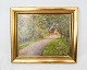 Oil painting 
with green 
motif and with 
gilded frame, 
from 1948 by 
Einar Parslev 
...