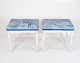 A pair of 
antique stools 
of white 
painted wood 
and upholstered 
with blue 
fabric from the 
1920s. ...