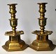 Brass candlesticks, copy of 17th century candlesticks, 20th century Denmark. On 6 angular feet, ...