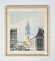 Print with city 
motif and 
gilded frame.
35 x 31 x 1.5 
cm.