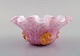 Wavy Murano bowl in pink and white mouth blown art glass with gold decoration. 
1960s.
