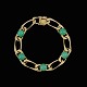 14k Gold 
Bracelet with 
cabochon 
Chrysoprases.
Stamped with 
585.
L. 19 cm. / 
7,48 ...