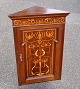 English corner 
cabinet in 
mahogany with 
marquetry. ca. 
1900. Intarsia 
in the form of 
flowers. H ...