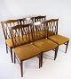 Set of dining 
room chairs of 
walnut and 
upholstered 
with dark 
fabric from the 
1940s. The 
chairs ...