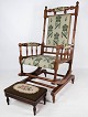 Rocking chair and stool - Walnut - Green fabric - 1920