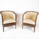 Set of two easy chairs with paper cord and upholstery with light fabric from the 1940s. Both ...