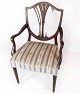 Antique Hepplewhite armchair of mahogany and upholstered with striped fabric from the 1960s. The ...