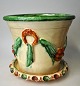 Danish flowerpot, 20th century. Classic with vines. Red clay with brown / green and ...