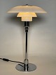 PH 3/2 Table lamp in chrome with lampshade of mouth-blown, white opal glass. Fitted with ...