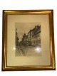 Print with motif of a street in Copenhagen with gilded frame, from around the 1930s. 51 x 43.5 ...