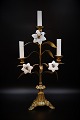 Old French church candlestick in bronze with space for 3 candles and decorated with 3 fine, ...