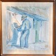 Løndal, Eilar (1887 - 1971) Denmark: Fisherman with his net. Watercolor. Signed.41 x 40 cm. ...