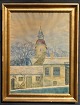 Danish artist (20th century): Scene from Faaborg. Watercolor on paper. Signed 5.12.1917. 52 x 37 ...