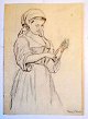Tornøe, Wentzel (1844 - 1907) Denmark: Sketch for composition with Italian woman. Lead on paper. ...
