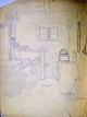 Tornøe, Wentzel (1844 - 1907) Denmark: A peasant kitchen. Sketch. Lead on paper. 31.5 x 23.5 ...