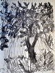 Gislason, Jon (1955 -) Denmark: A tree. Lead on paper. Signed 1997. 30.5 x 23 cm.Unframed.