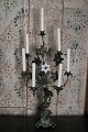 Antique French candlestick in dark patina decorated with 1 fine old white opaline glass flower ...