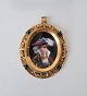Victorian necklace, miniature portrait painted on porcelain, set in gilded medallion surrounded ...