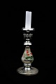 Swedish 1800 century  candlestick in poor man's silver (Mercury Glass) with painted flowers and ...
