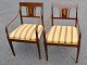 A pair of empire style armchairs in mahogany with marquetry, approx. 1900, Denmark. Back with ...