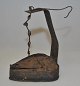 Oil lamp in iron tin, 18th century Samsø, Denmark. Heart shaped. With lid and chain suspension. ...