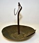 Oil lamp in brass, 18/19. year Samsø, Denmark. Bowl of tin brass. Holder of iron. H: 11 cm. Dia. ...