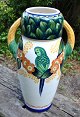 Large Aluminia Jugend vase in faience, decorated with parrot, approx. 1910 - 1920, Copenhagen, ...
