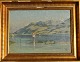 Milton Jensen, Carl (1855 - 1928) Denmark: Scene from a lake in Switzerland. Signed. Oil on ...
